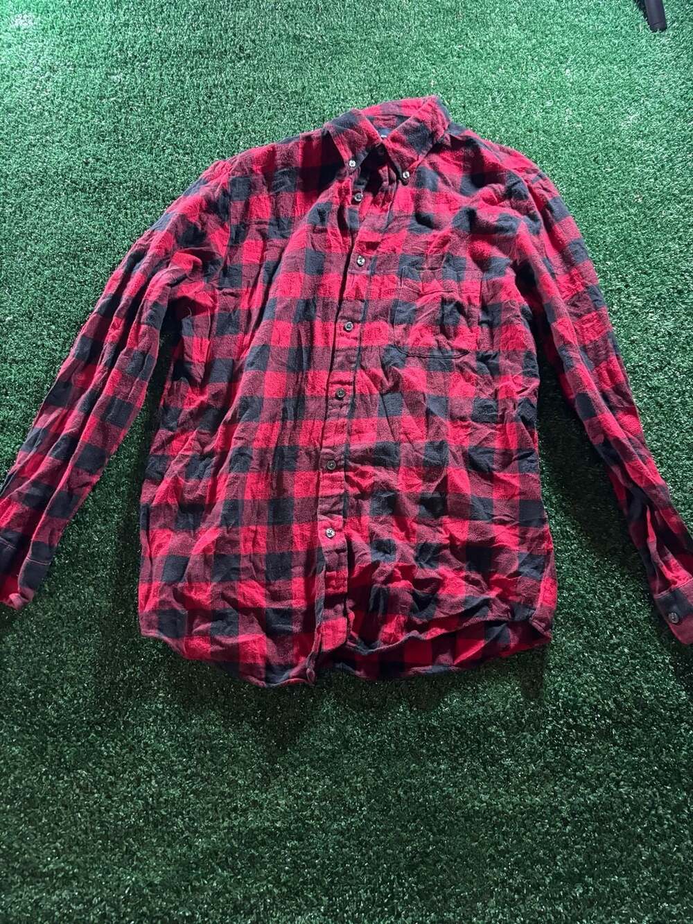 John Ashford Red and Black Buffalo Check Flannel Shirt, Size M